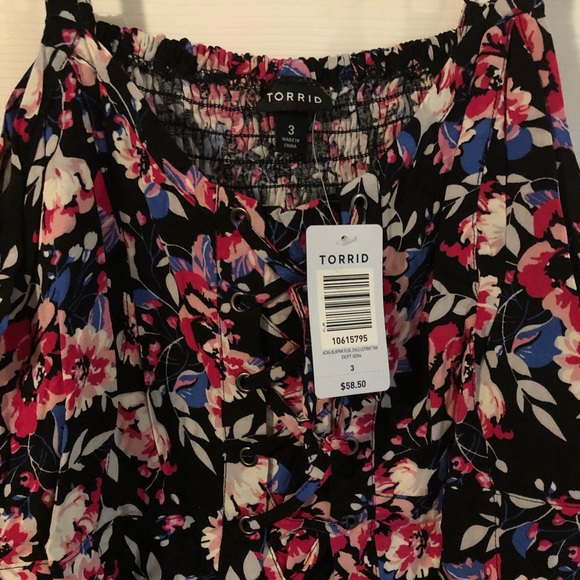 Torrid Black Floral Challis Lace-Up Dress, NWT - Picture 6 of 11
